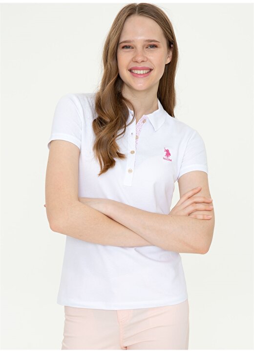 U.S. Polo Assn. Polo Yaka Düz Beyaz Kadın T-Shirt TP0122 3