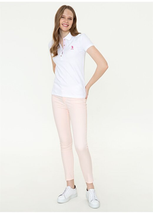 U.S. Polo Assn. Polo Yaka Düz Beyaz Kadın T-Shirt TP0122 4