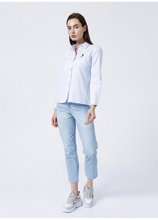 U.S. Polo Assn. Wox22y Slim Fit Düz Mavi Kadın Gömlek 2