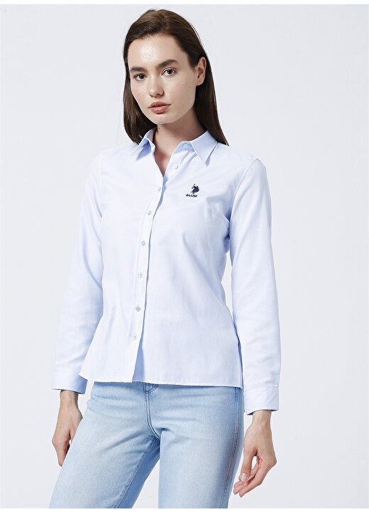 U.S. Polo Assn. Wox22y Slim Fit Düz Mavi Kadın Gömlek 3