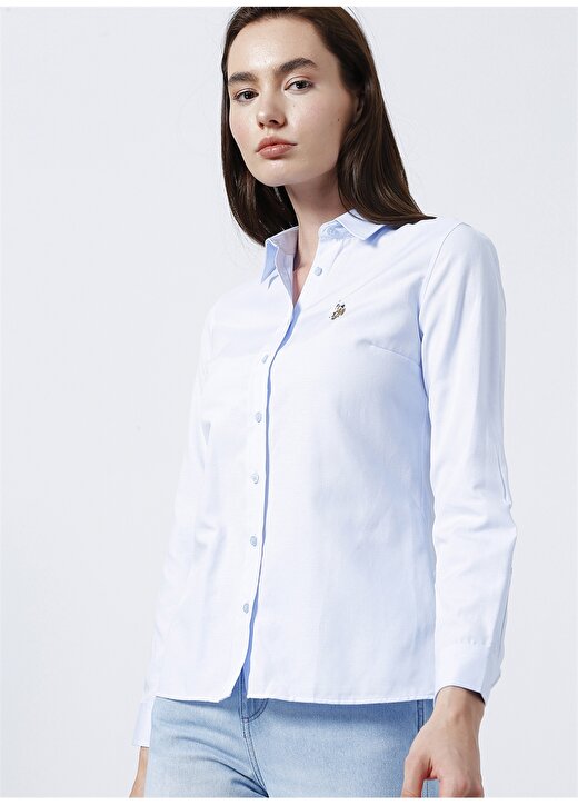 U.S. Polo Assn. Woxcolor22y Slim Fit Düz Mavi Kadın Gömlek 1