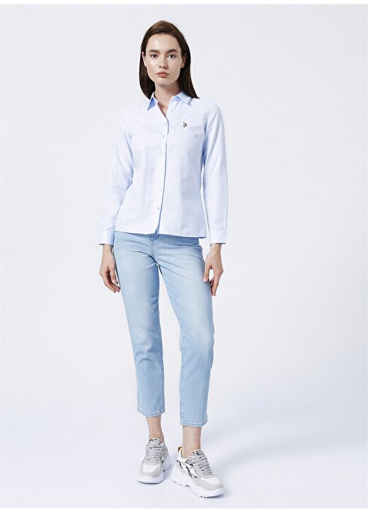 U.S. Polo Assn. Woxcolor22y Slim Fit Düz Mavi Kadın Gömlek 2