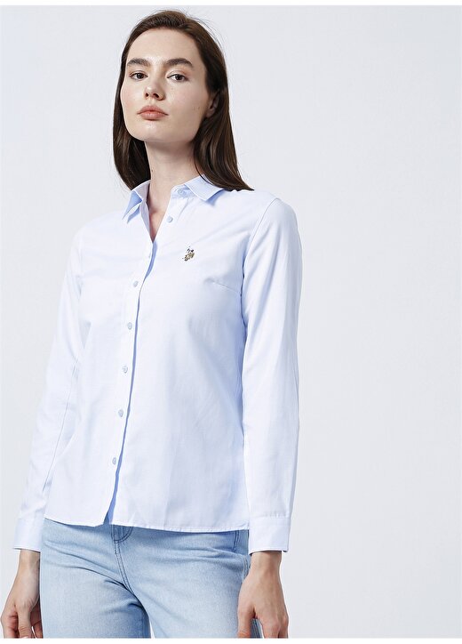U.S. Polo Assn. Woxcolor22y Slim Fit Düz Mavi Kadın Gömlek 3