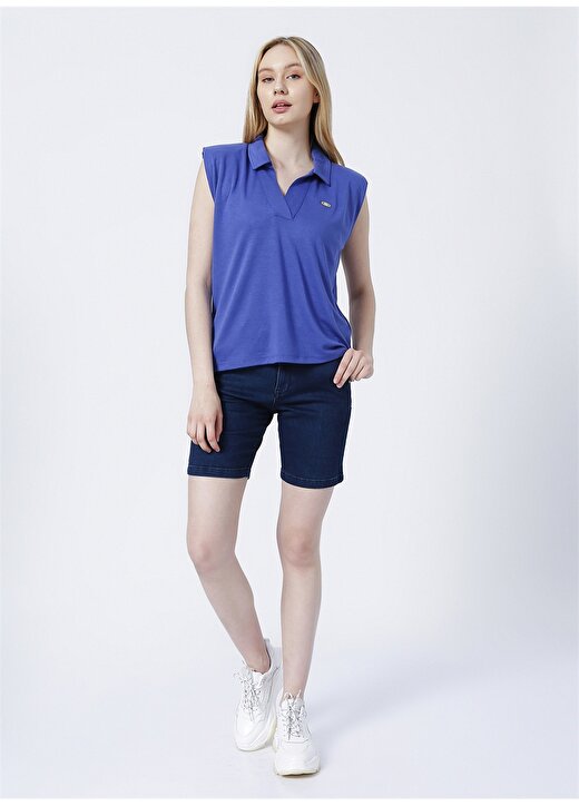 U.S. Polo Assn. Fat Gömlek Yaka Regular Fit Düz Mavi Kadın T-Shirt 2