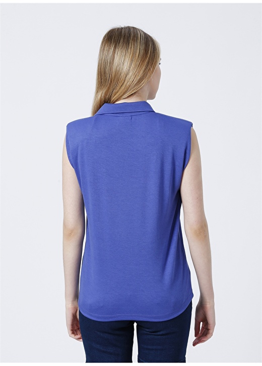 U.S. Polo Assn. Fat Gömlek Yaka Regular Fit Düz Mavi Kadın T-Shirt 4