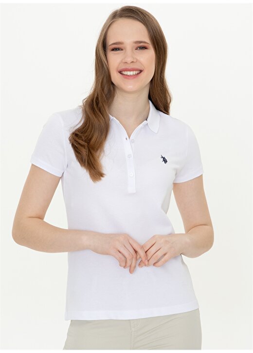U.S. Polo Assn. Polo Yaka Baskılı Beyaz Kadın T-Shirt GTP-IY022 2