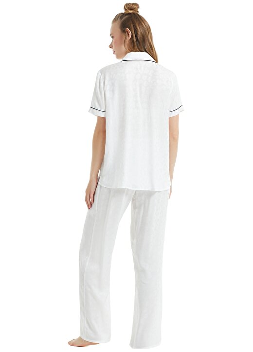 Blackspade 60072 Gömlek Yaka Kısa Kollu Lastikli Standart Kalıp Düz Beyaz Kadın Pijama Takımı 3