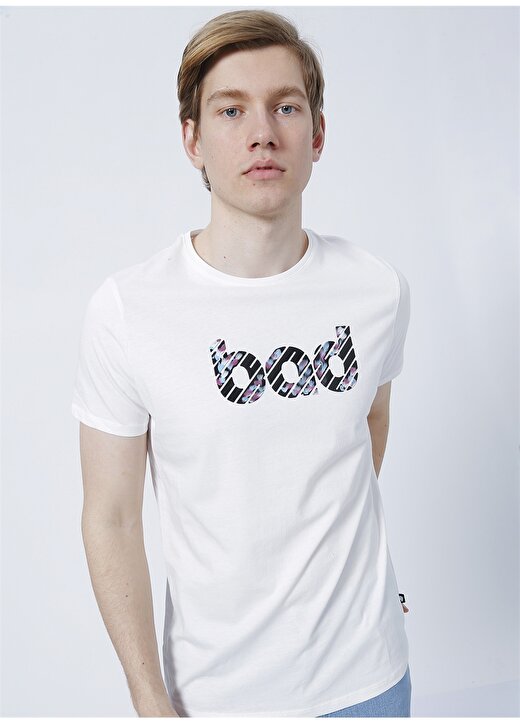 Bad Bear 22.01.07.014_Bad O Yaka Baskılı Kırık Beyaz Erkek T-Shirt 1