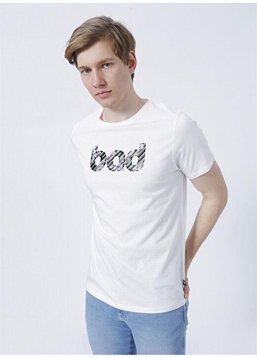 Bad Bear 22.01.07.014_Bad O Yaka Baskılı Kırık Beyaz Erkek T-Shirt 3