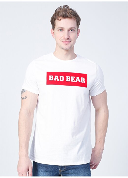 Bad Bear 22.01.07.013_Flog O Yaka Normal Kalıp Baskılı Kırık Beyaz Erkek T-Shirt 1