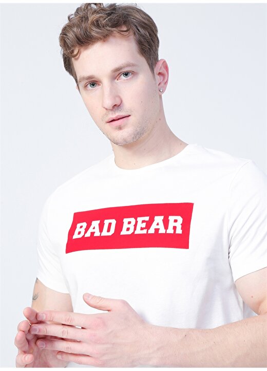 Bad Bear 22.01.07.013_Flog O Yaka Normal Kalıp Baskılı Kırık Beyaz Erkek T-Shirt 3