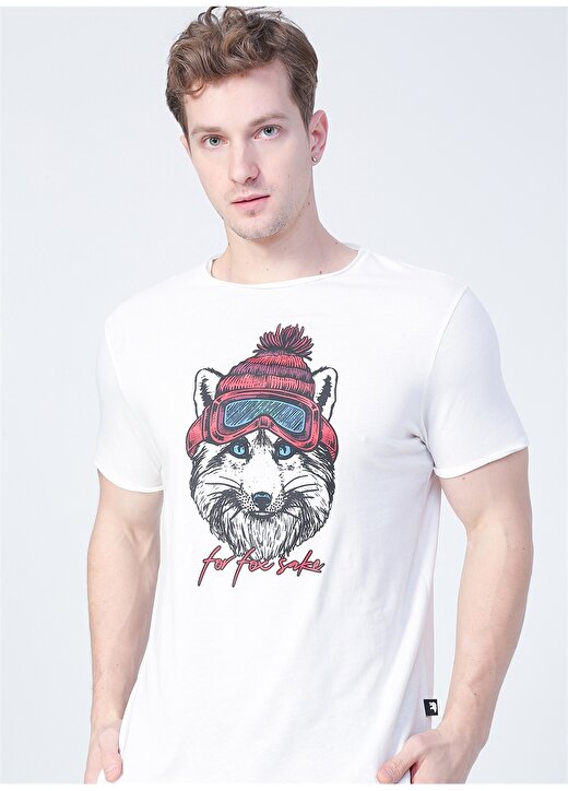 Bad Bear 22.01.07.032_Snowfox O Yaka Normal Kalıp Baskılı Kırık Beyaz Erkek T-Shirt 1