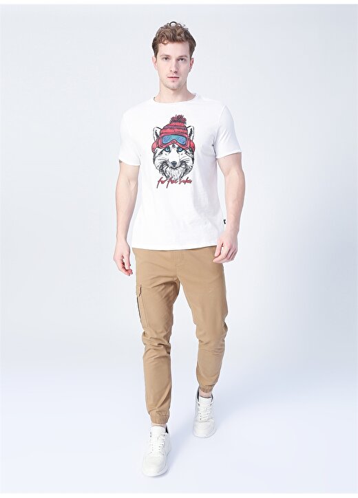 Bad Bear 22.01.07.032_Snowfox O Yaka Normal Kalıp Baskılı Kırık Beyaz Erkek T-Shirt 2
