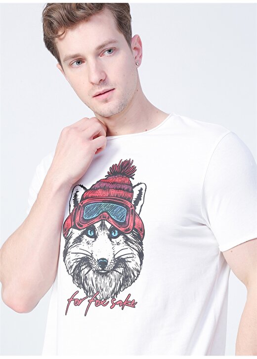 Bad Bear 22.01.07.032_Snowfox O Yaka Normal Kalıp Baskılı Kırık Beyaz Erkek T-Shirt 3