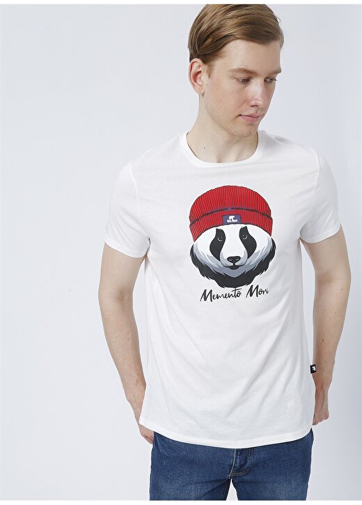 Bad Bear 22.01.07.039_Memento Mori O Yaka Normal Kalıp Baskılı Kırık Beyaz Erkek T-Shirt 3