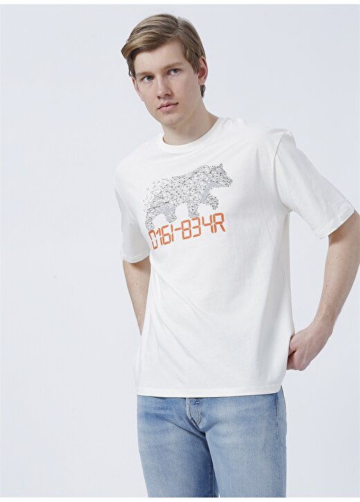 Bad Bear 22.01.07.050_Digibear O Yaka Oversized Baskılı Beyaz Erkek T-Shirt 1