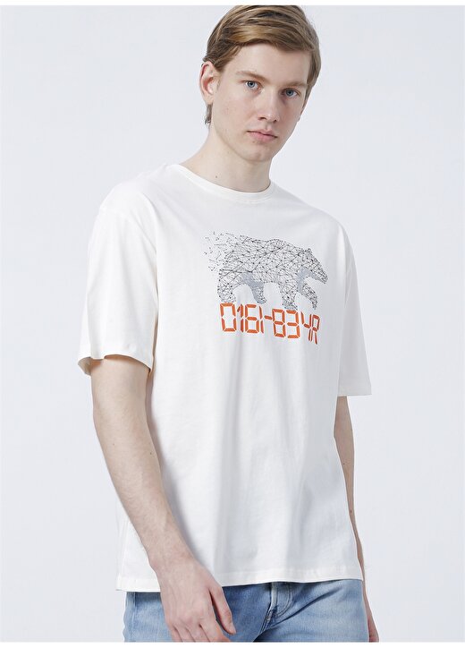 Bad Bear 22.01.07.050_Digibear O Yaka Oversized Baskılı Beyaz Erkek T-Shirt 3