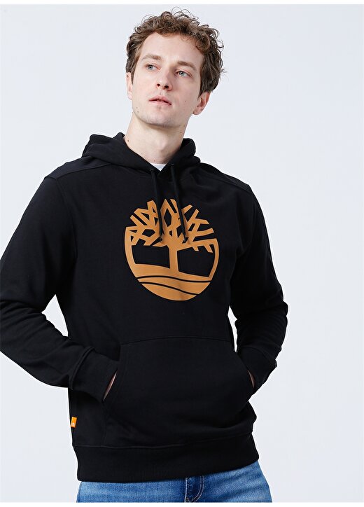 Timberland Kapüşonlu Normal Kalıp Desenli Siyah Erkek Sweatshirt - TB0A2BJHP561 Core Logo P/O Hood BB 3