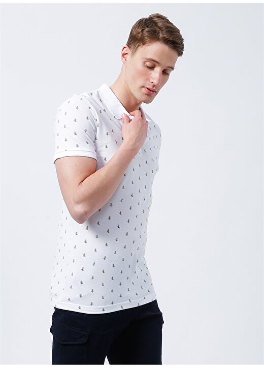 Lee Cooper Desenli Beyaz Erkek Polo T-Shirt 222 LCM 242058 PINE BEYAZ 1
