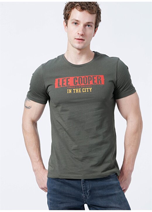 Lee Cooper Bisiklet Yaka Slim Fit Baskılı Haki Erkek T-Shirt - 222 LCM 242023 Real 3