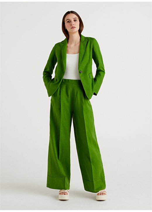Benetton Yüksek Bel Geniş Fit Yeşil Kadın Pantolon 4AGHDF016 3