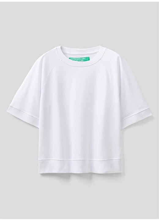 Benetton Bisiklet Yaka Beyaz Kadın T-Shirt 3TPCD100S 4