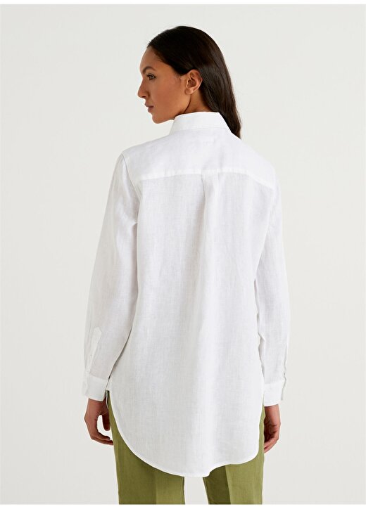 Benetton Gömlek Yaka Beyaz Kadın Gömlek 5BMLDQ001 2