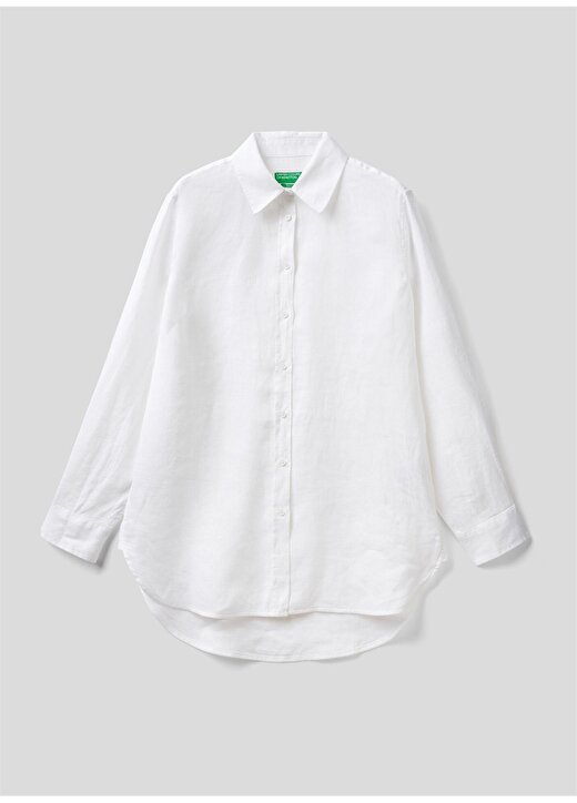 Benetton Gömlek Yaka Beyaz Kadın Gömlek 5BMLDQ001 4