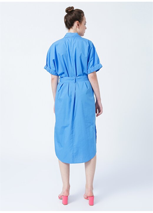 Benetton 4EW7DV01K Gömlek Yaka Normal Kalıp Mavi Kadın Elbise 4