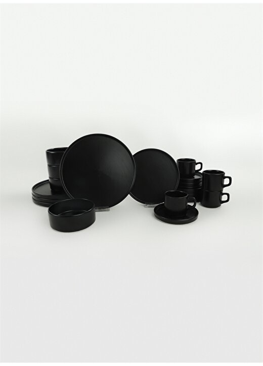 Keramika Stackable Mat Siyah Yemek Takımı 20 Parça 4 Kişilik 1