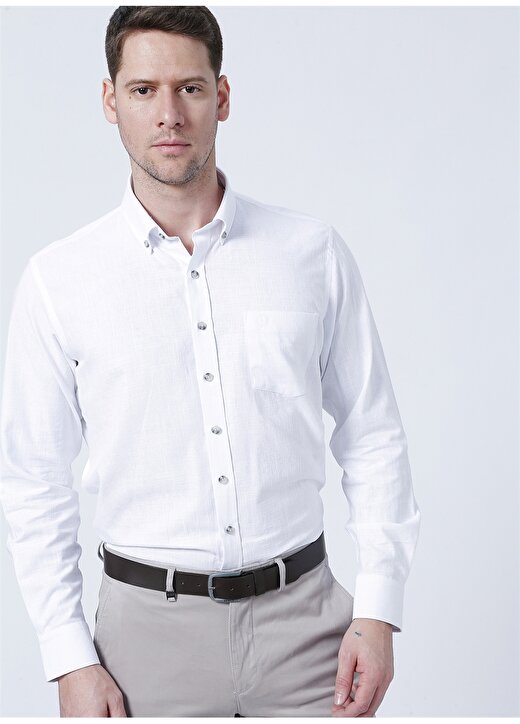 Privé Düğmeli Comfort Fit Beyaz Erkek Gömlek - 4BX202220040 3