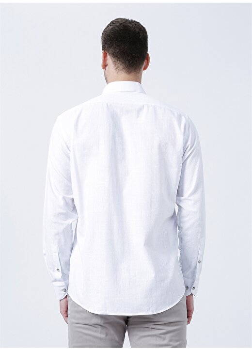Privé Düğmeli Comfort Fit Beyaz Erkek Gömlek - 4BX202220040 4