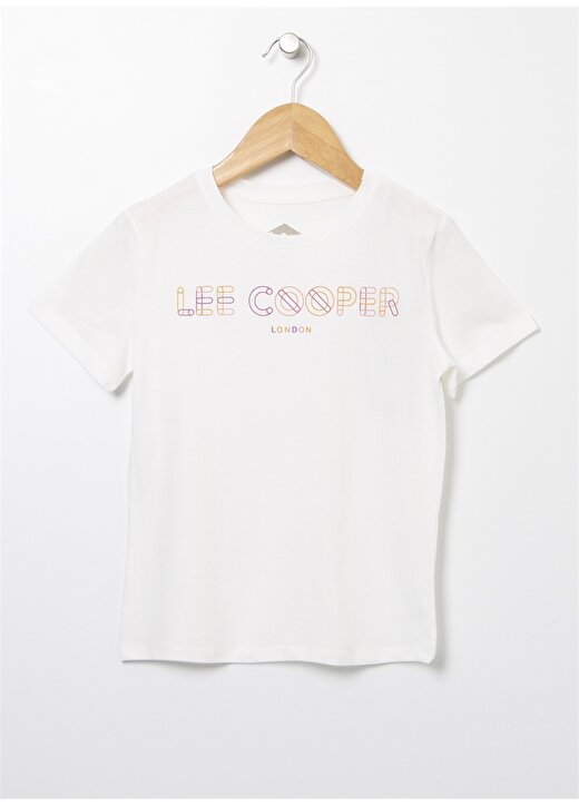 Lee Cooper Açık Beyaz Kız Çocuk Bisiklet Yaka Kısa Kollu Baskılı T-Shirt 222 LCG 242005 NEON OFF WHITE 1