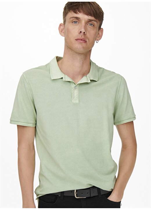 Only & Sons Gömlek Yaka Normal Kalıp Taşlamalı Açık Yeşil Erkek Polo T-Shirt - 22021769_Onstravis 4