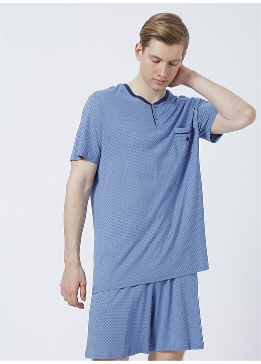 Blackspade 30811 V Yaka Normal Bel Baskılı Mavi Erkek Pijama Takımı 1