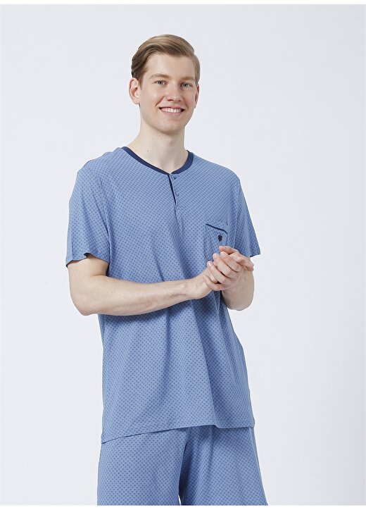 Blackspade 30811 V Yaka Normal Bel Baskılı Mavi Erkek Pijama Takımı 2
