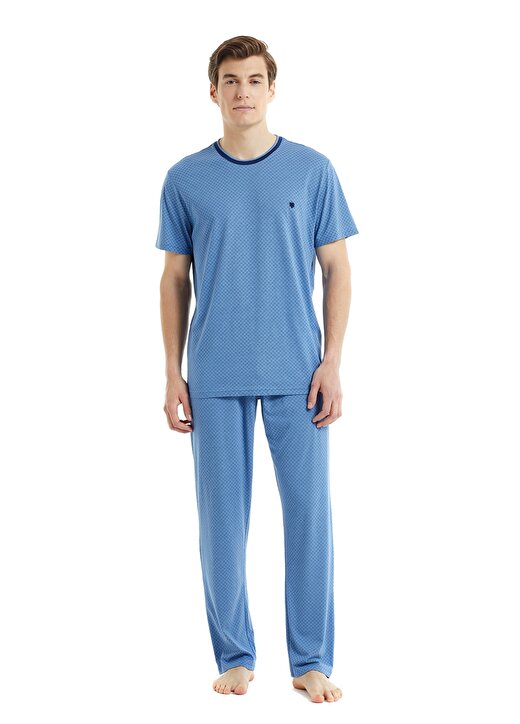 Blackspade 30812 Yuvarlak Yaka Normal Bel Baskılı Mavi Erkek Pijama Takımı 2