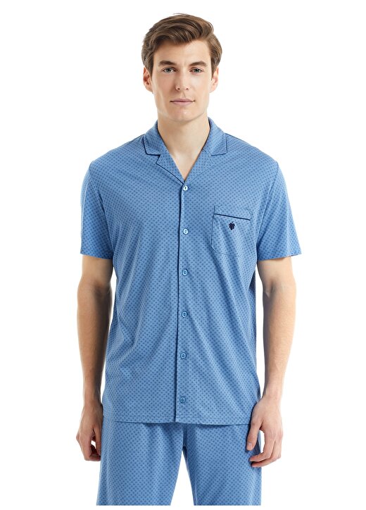 Blackspade 30813 Düğmeli Normal Bel Baskılı Mavi Erkek Pijama Takımı 2