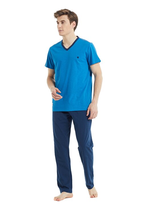 Blackspade 1011B189-001 Gel-Kayano 28 V Yaka Normal Bel Düz Mavi Erkek Pijama Takımı 1