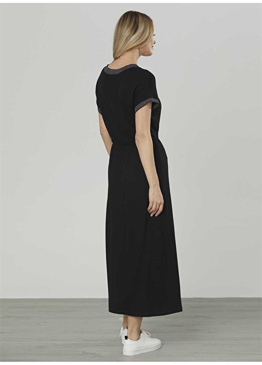 Selen V Yaka Düz Siyah Kadın Elbise - 22YSL7070 4