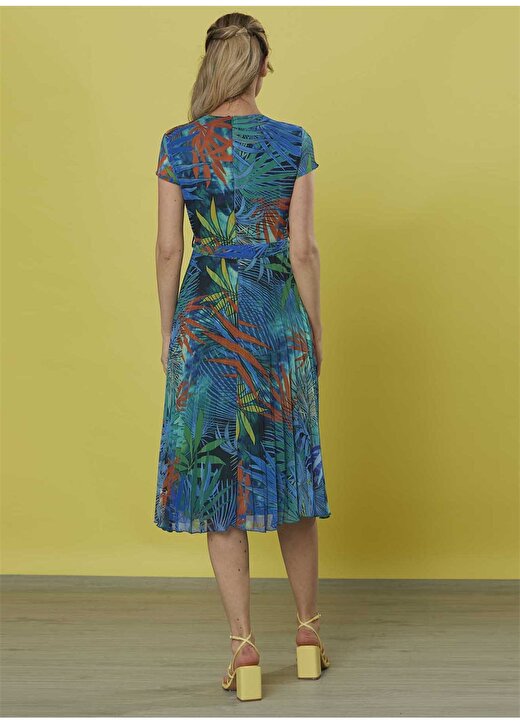 Selen Kruvaze Yaka Emprime Yeşil Kadın Pileli Midi Elbise 22YSL7072 4