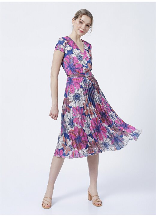 Selen Kruvaze Yaka Emprime Fuşya Kadın Pileli Elbise - 22YSL7090 1