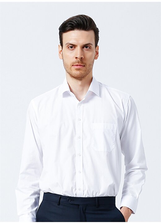Süvari Klasik Yaka Düz Beyaz Erkek Gömlek GM1001400227 2