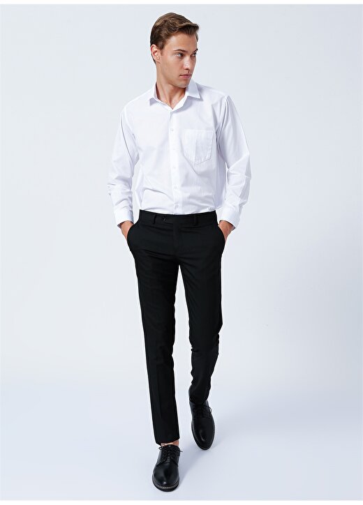 Süvari Klasik Yaka Armürlü Beyaz Erkek Gömlek GM2025000194 2