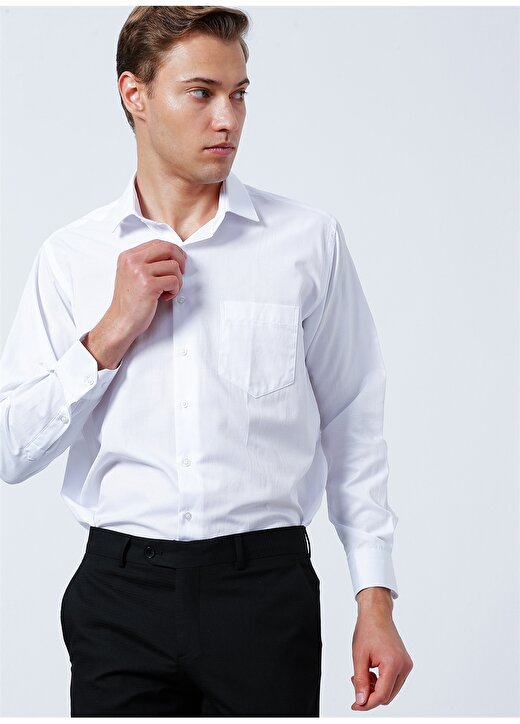Süvari Klasik Yaka Armürlü Beyaz Erkek Gömlek GM2025000194 3