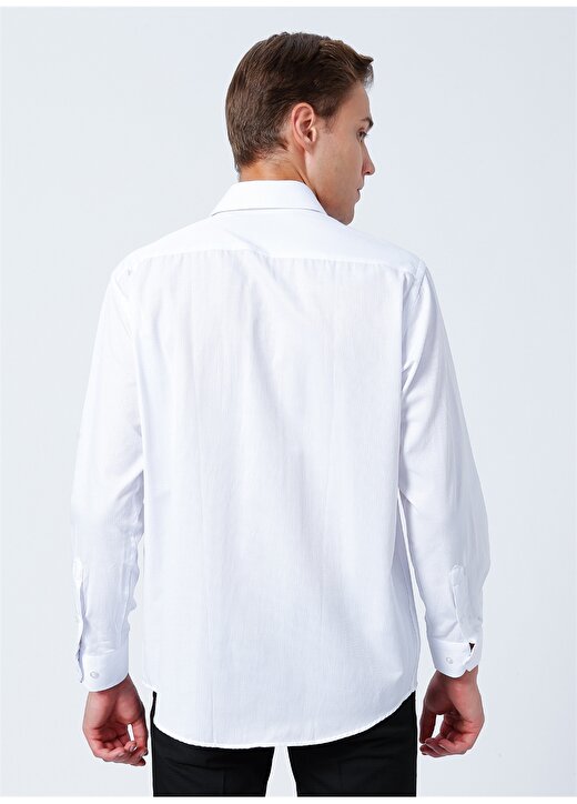Süvari Klasik Yaka Armürlü Beyaz Erkek Gömlek GM2025000194 4