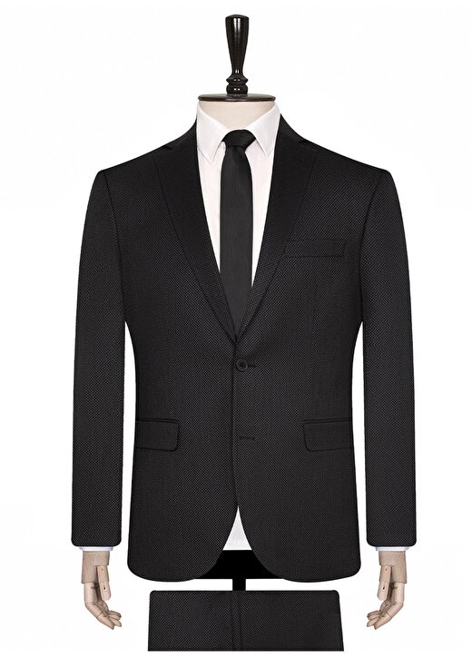 Süvari TK1007000172 Ceket Yaka Normal Bel Regular Fit Armürlü Siyah Erkek Takım Elbise 1