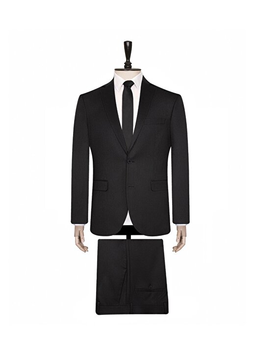Süvari TK1007000172 Ceket Yaka Normal Bel Regular Fit Armürlü Siyah Erkek Takım Elbise 2