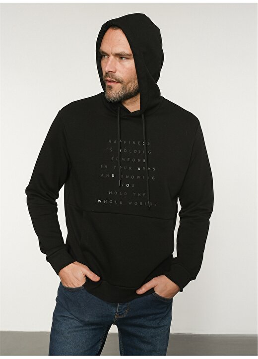 People By Fabrika PFESS22SW0006 Regular Fit Baskılı Siyah Erkek Sweatshirt 2
