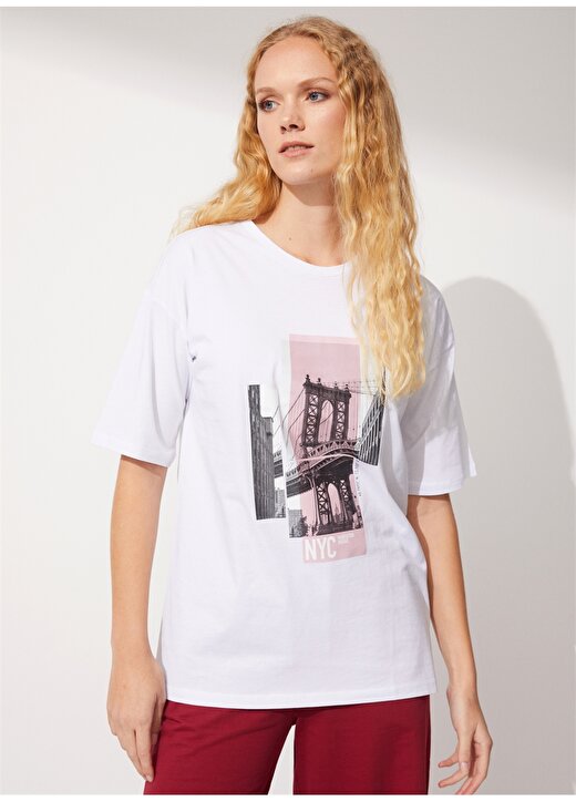 People By Fabrika Beyaz Kadın T-Shirt PFKSS22TS0054 1